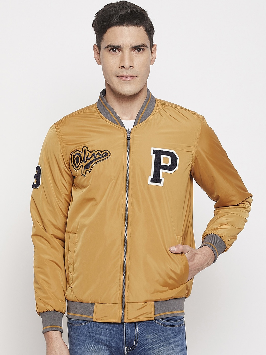 

Okane Men Solid Nylon Reversible Bomber Jacket, Charcoal