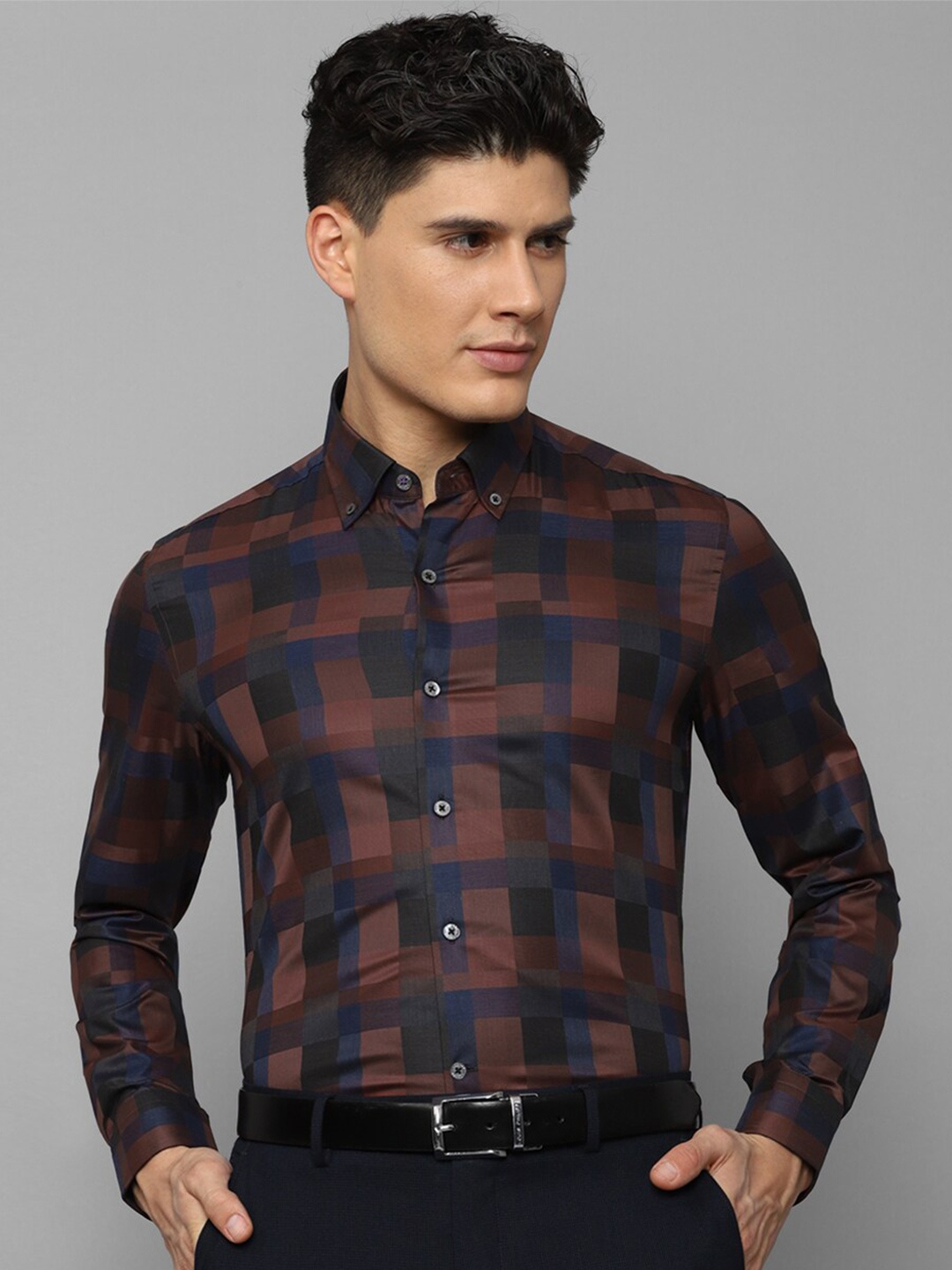 

Luxure by Louis Philippe Men Cotton Slim Fit Checked Formal Shirt, Brown