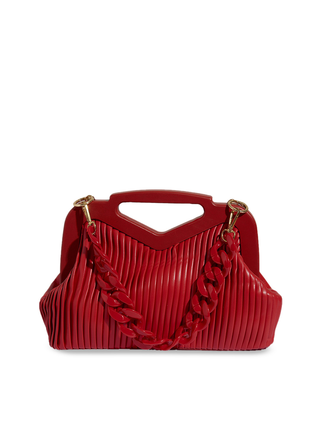 

THESTO PU Structured Handheld Bag with Tasselled, Red