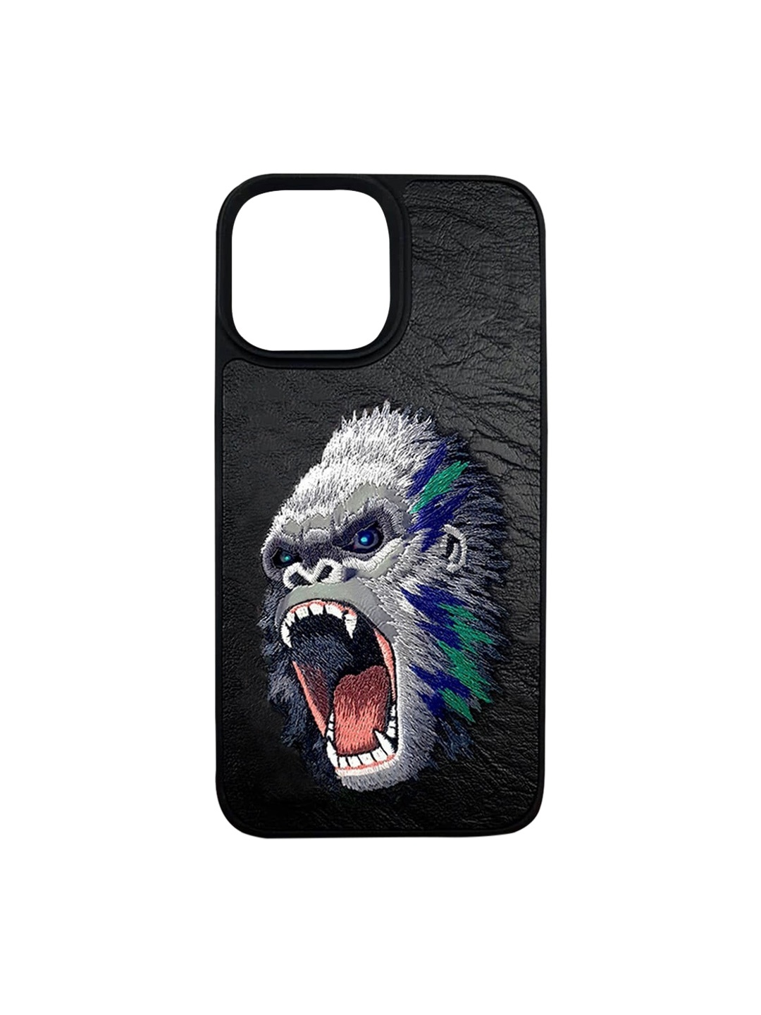 

TREEMODA Chimpanzee Printed iPhone 13 Pro Leather Phone Back Case, Black