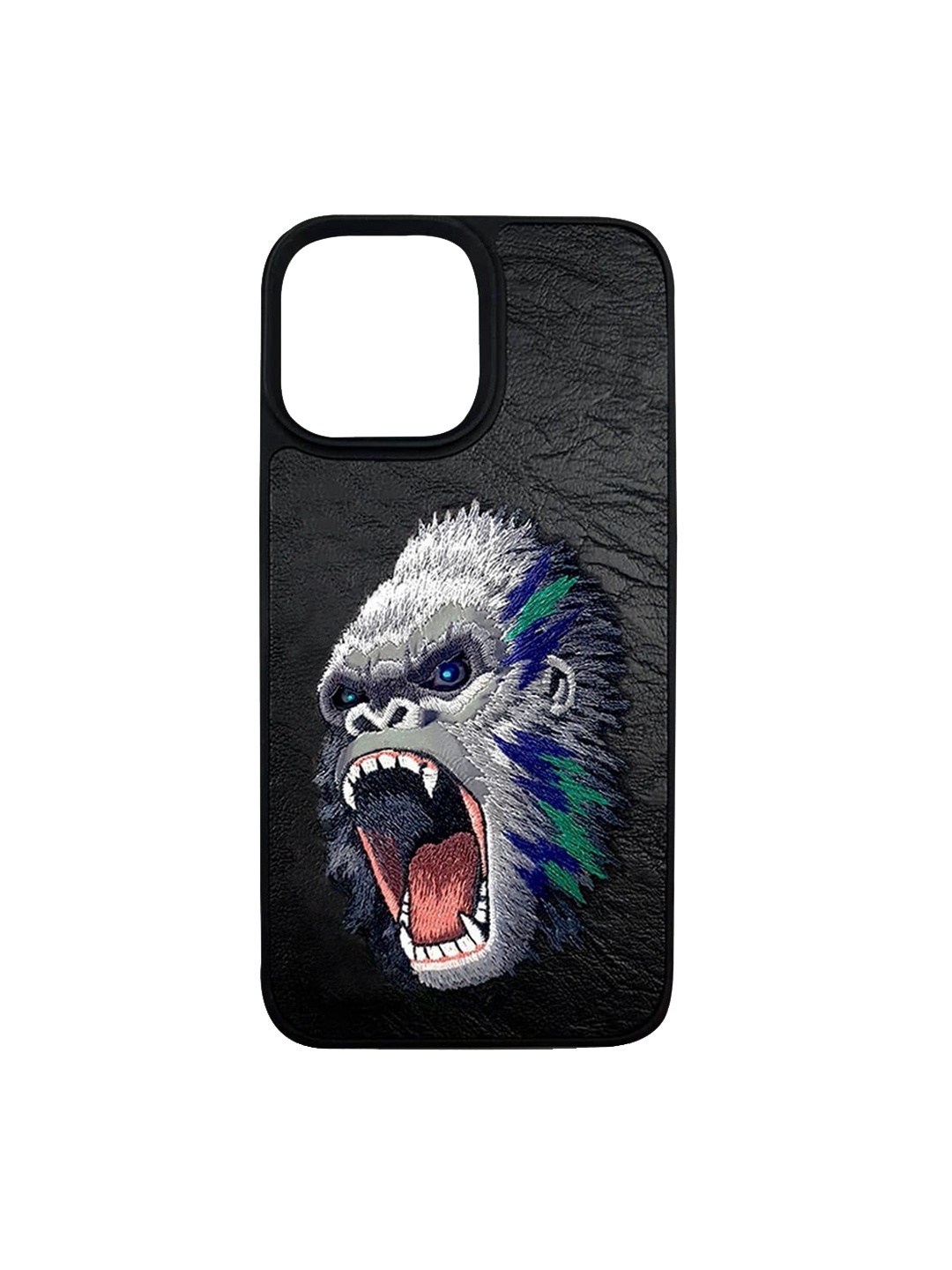 

TREEMODA Printed Chimpanzee Leather iPhone 14 Pro Max Phone Back Case, Black