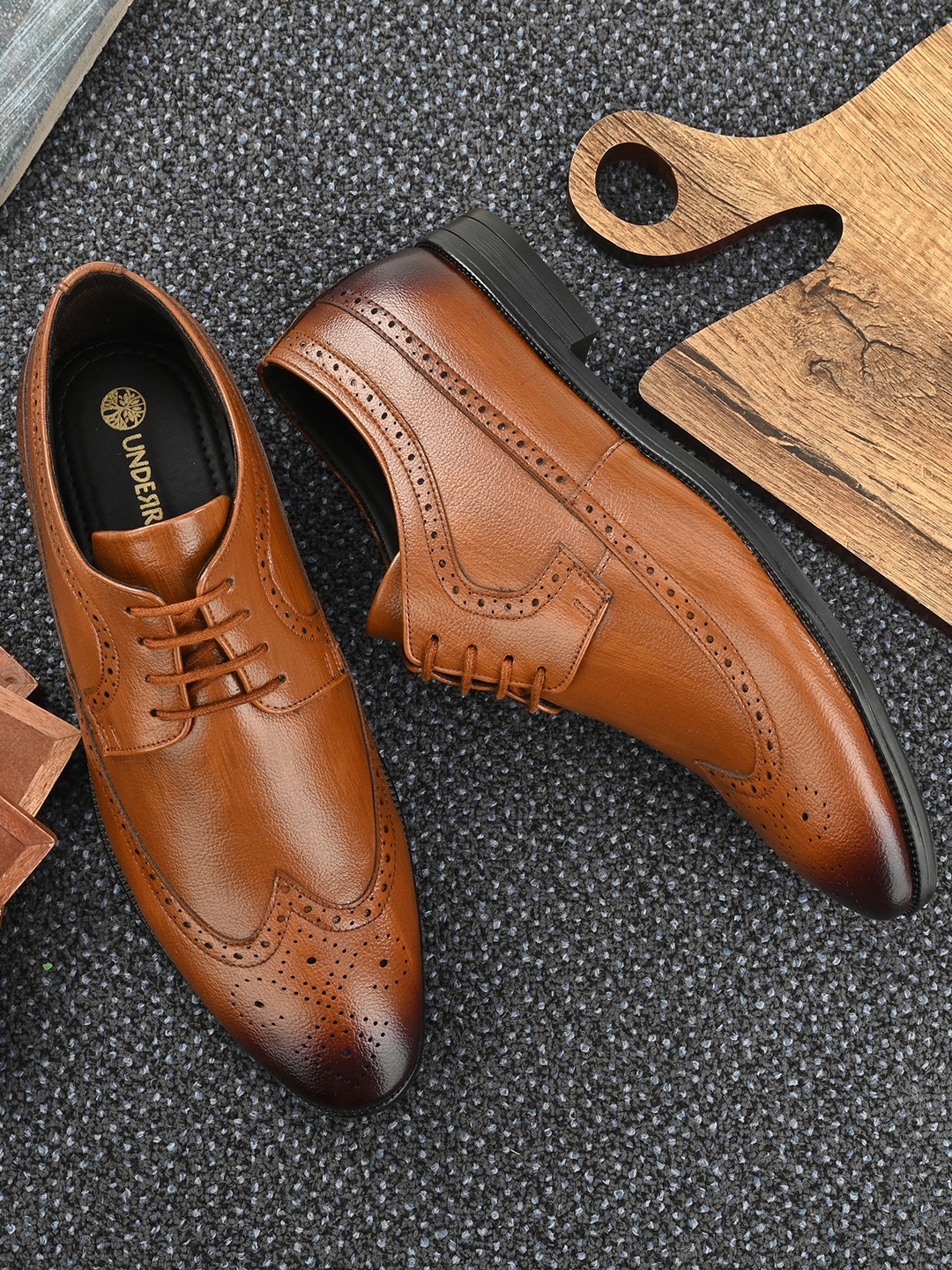 

UNDERROUTE Men Lace-Ups Formal Brogues, Tan