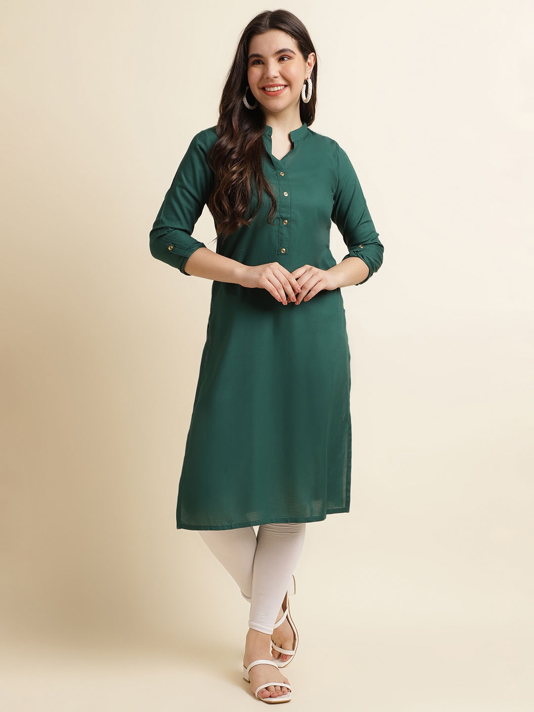 

Fabclub Roll Up Sleeve Kurta, Green