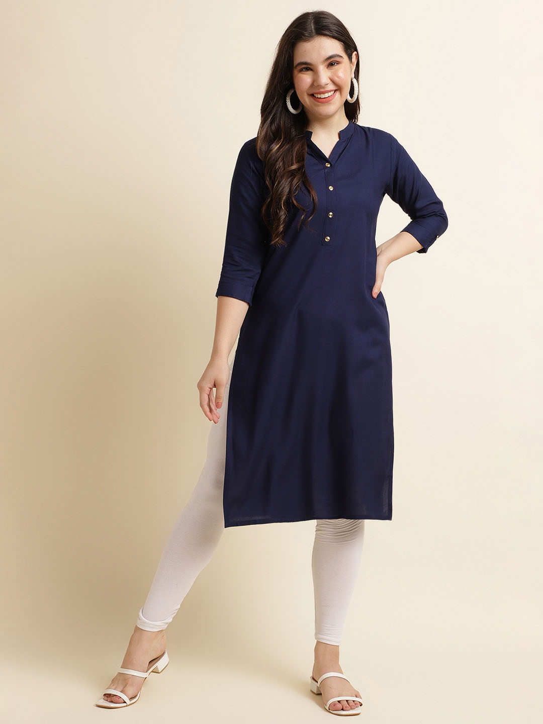 

Fabclub Roll Up Sleeve Indigo Kurta, Navy blue