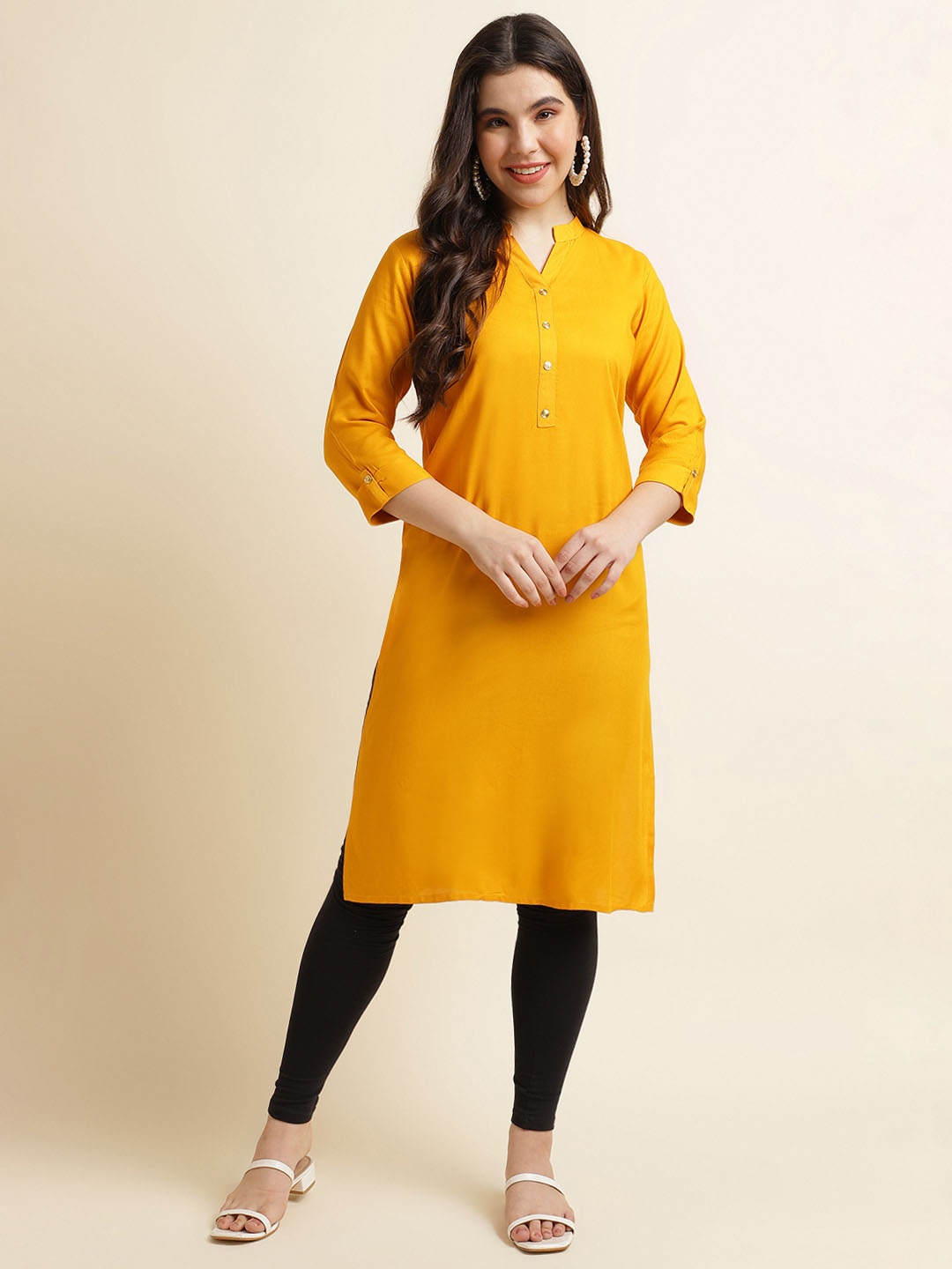 

Fabclub Roll Up Sleeve Kurta, Mustard