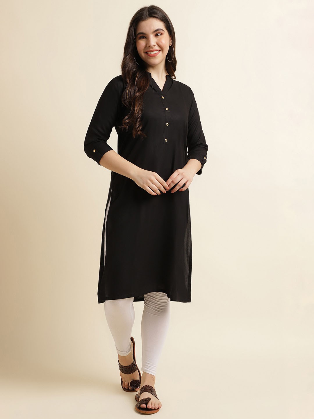 

Fabclub Roll Up Sleeve Kurta, Black