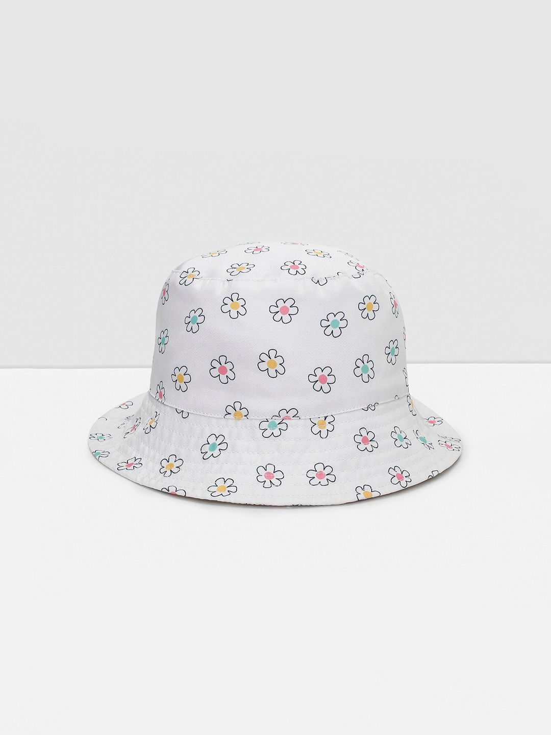 

max Girls Printed Cotton Ascot Cap, Off white