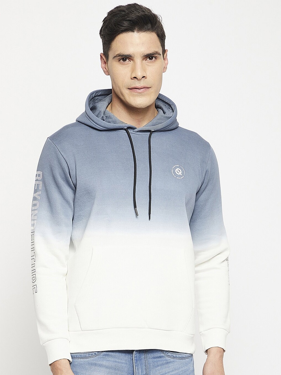 

QUBIC Men Colourblocked Hooded Pullover Sweatshirt, Grey