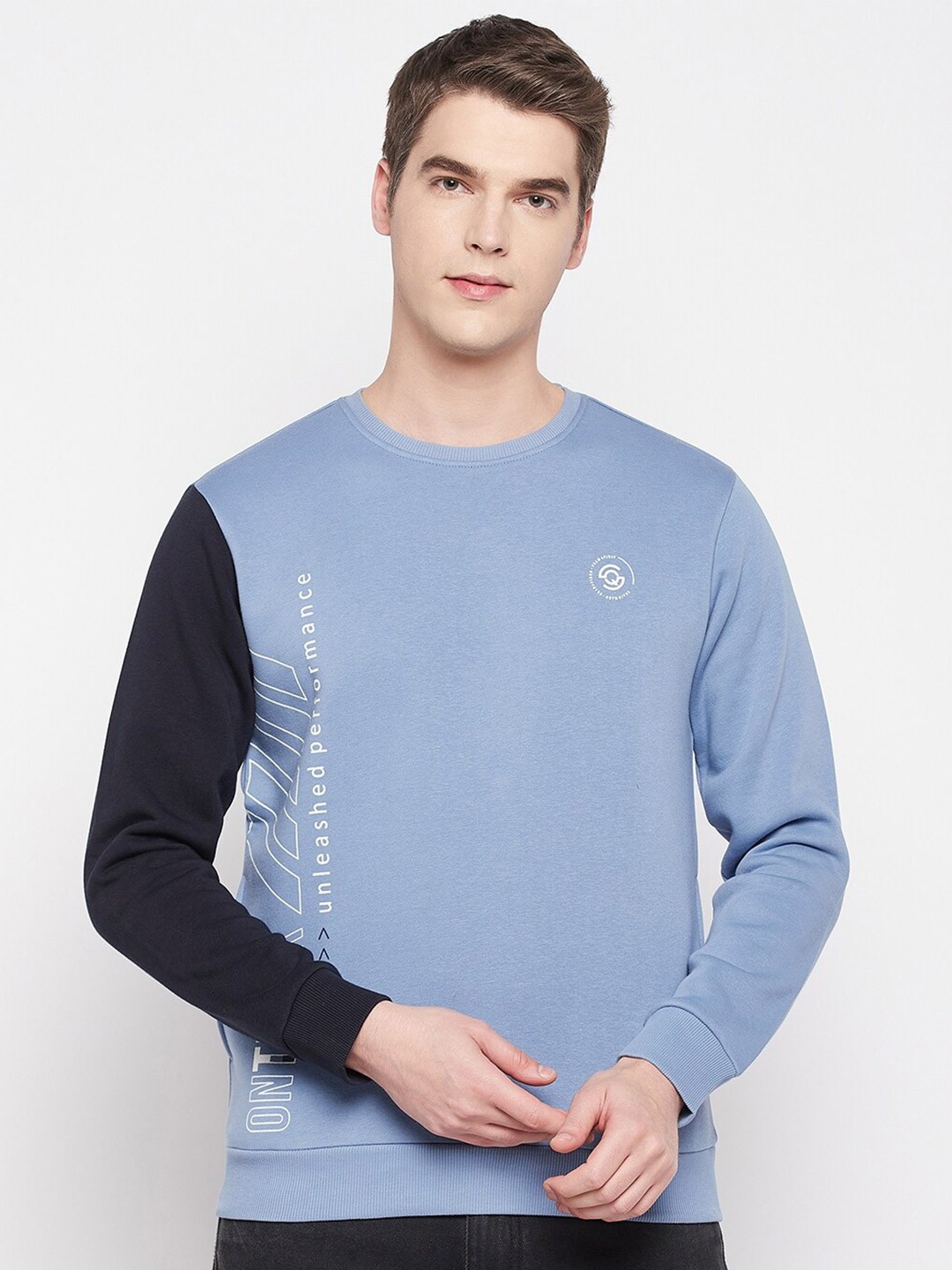 

QUBIC Men Colorblocked Pullover Sweatshirt, Blue