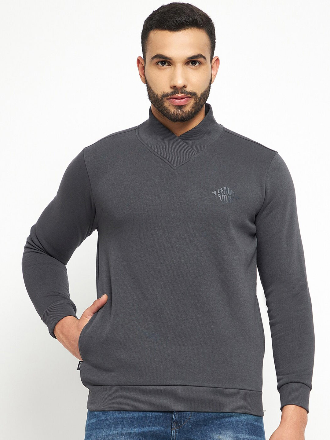 

QUBIC Men High Neck Pullover Sweatshirt, Grey