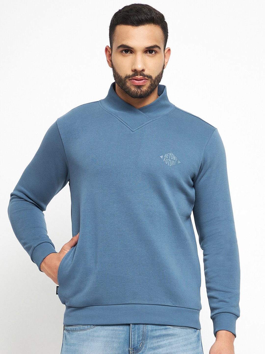 

QUBIC Men High Neck Pullover Sweatshirt, Blue