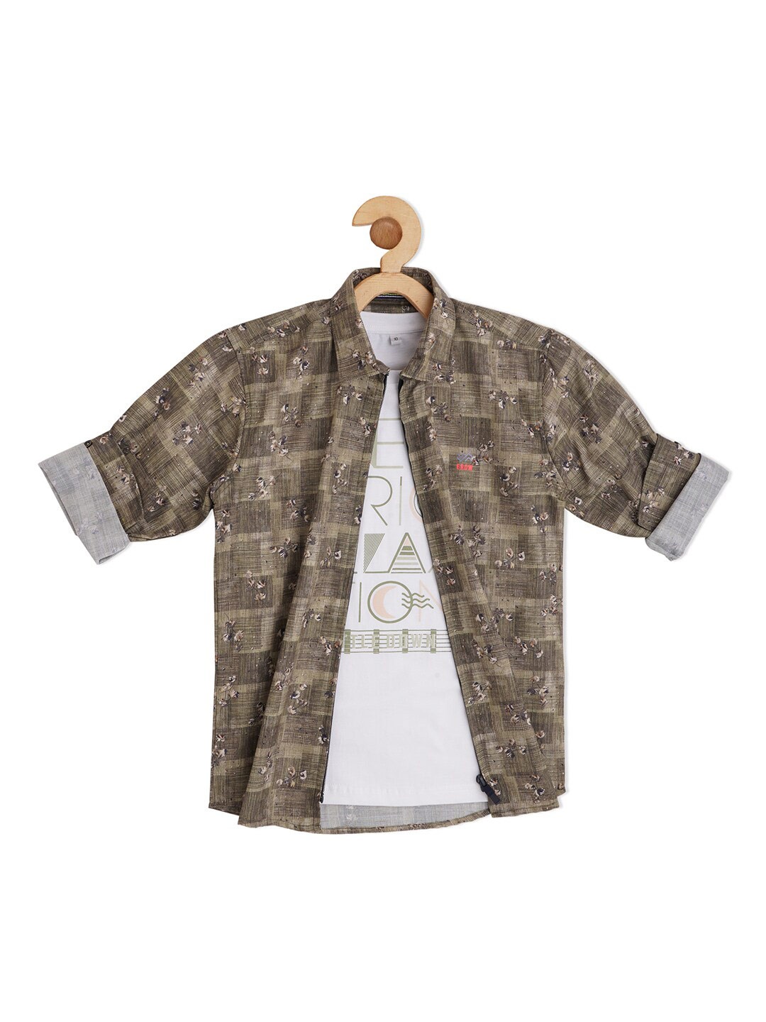 

CAVIO Boys Comfort Printed Casual Cotton Shirt, Beige