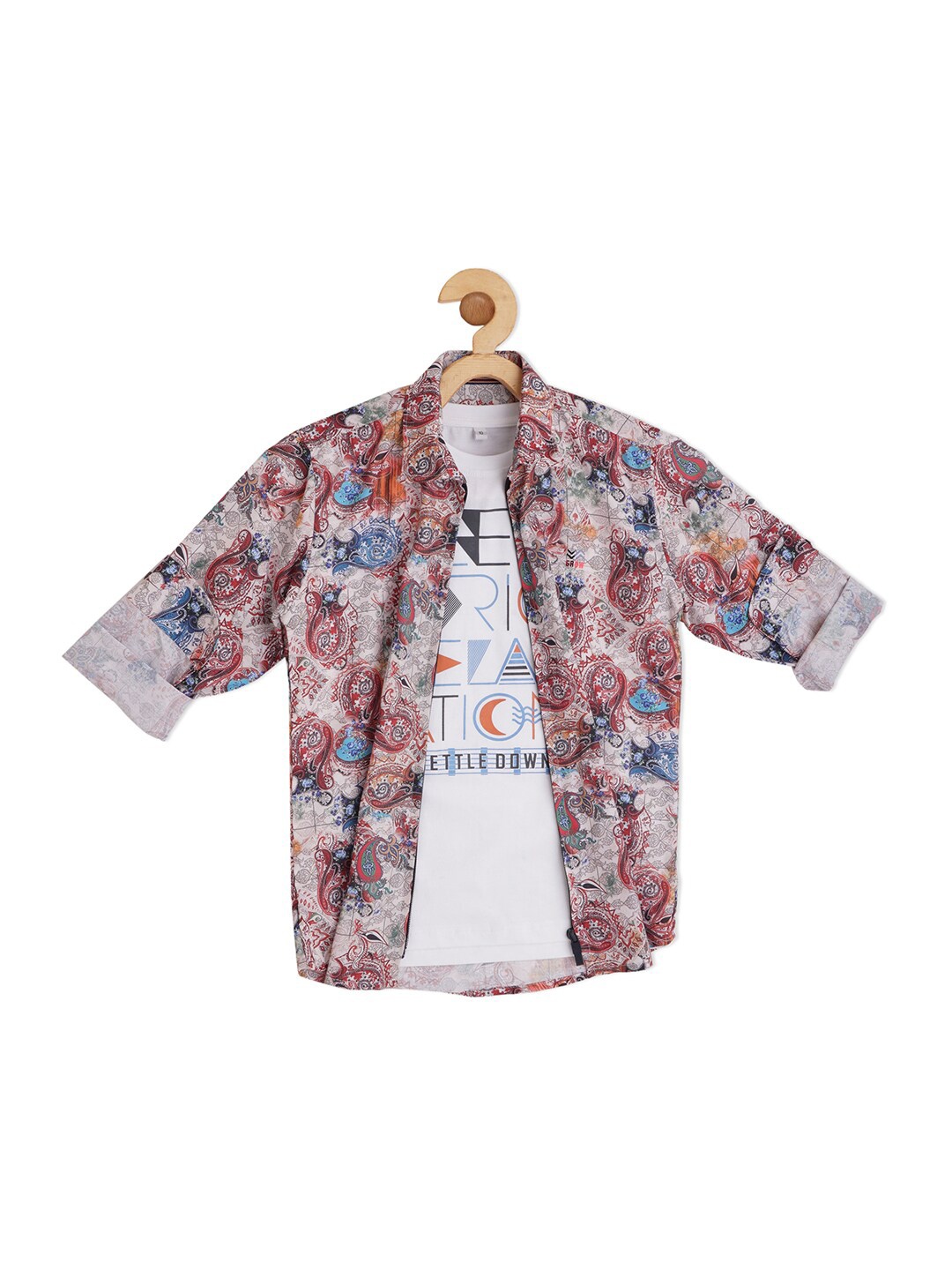 

CAVIO Boys Printed Cotton Comfort Casual Shirt with T-shirt, Rust