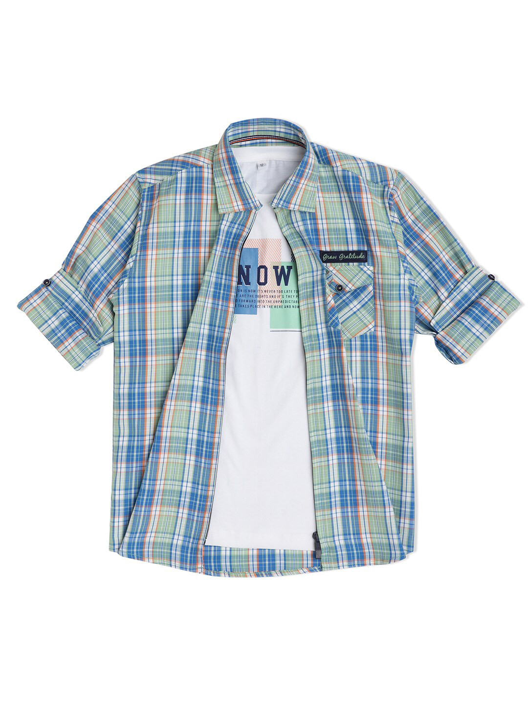 

CAVIO Boys Comfort Tartan Checked Casual Cotton Shirt With T-shirt, Blue