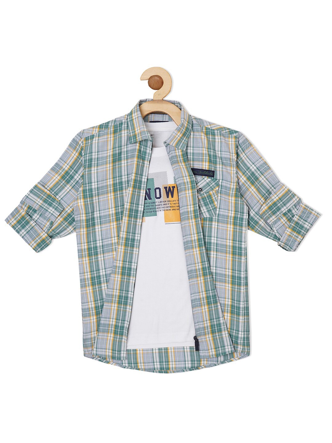 

CAVIO Boys Comfort Tartan Checked Casual Cotton Shirt With T-shirt, Grey