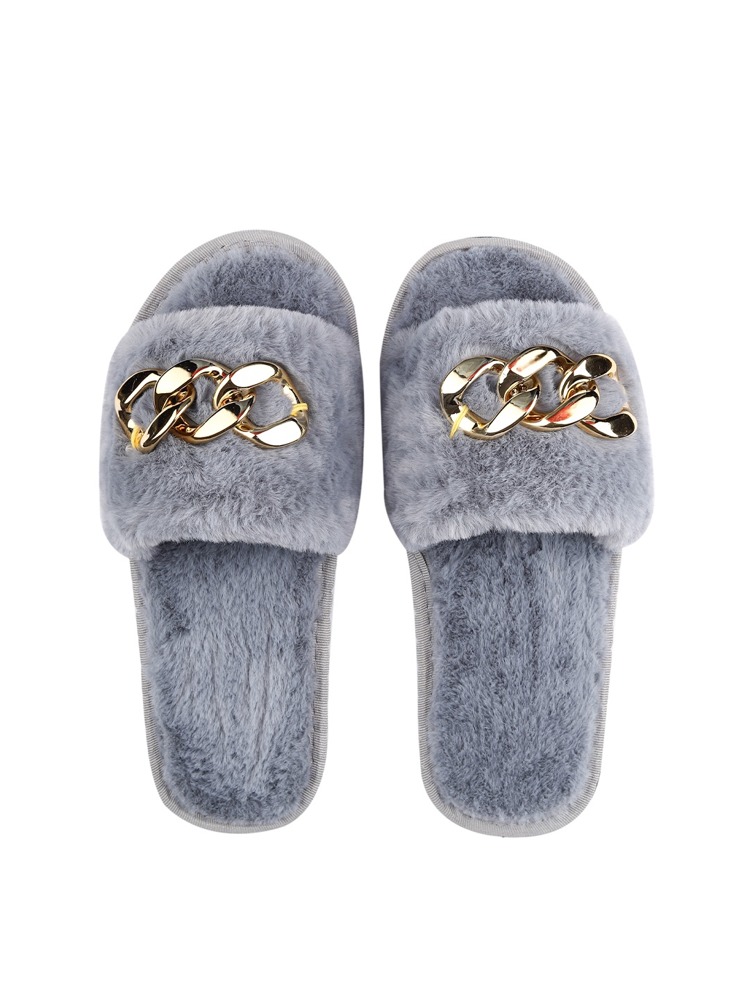 

CASSIEY Women Embellished Fur Sliders, Grey