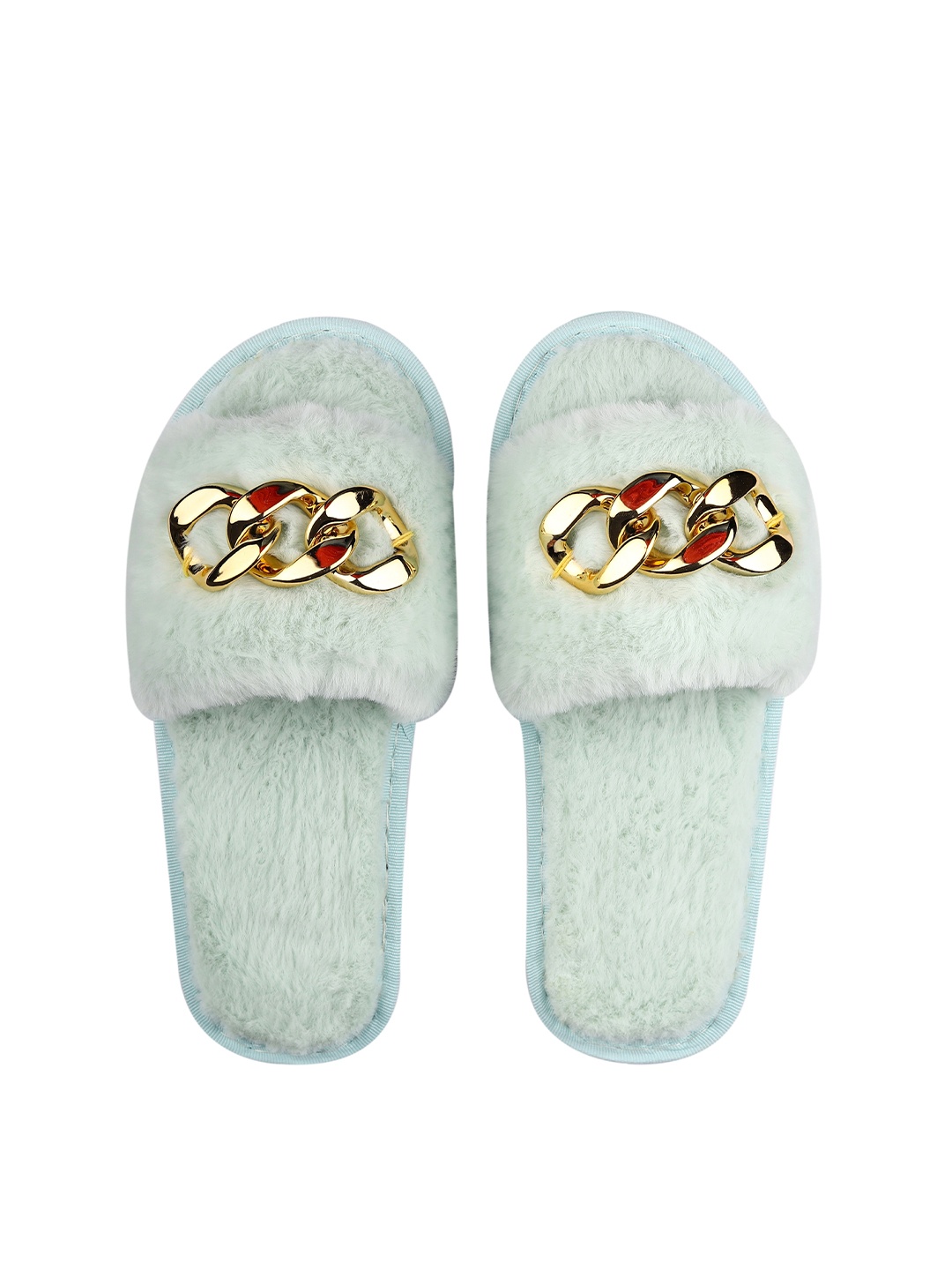 

CASSIEY Women Embellished Fur Sliders, Green