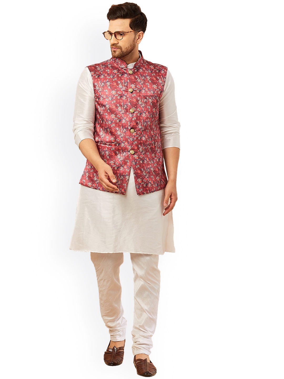 

Armaan Ethnic Men Solid Kurta with Churidar & Nehru Jacket, Off white