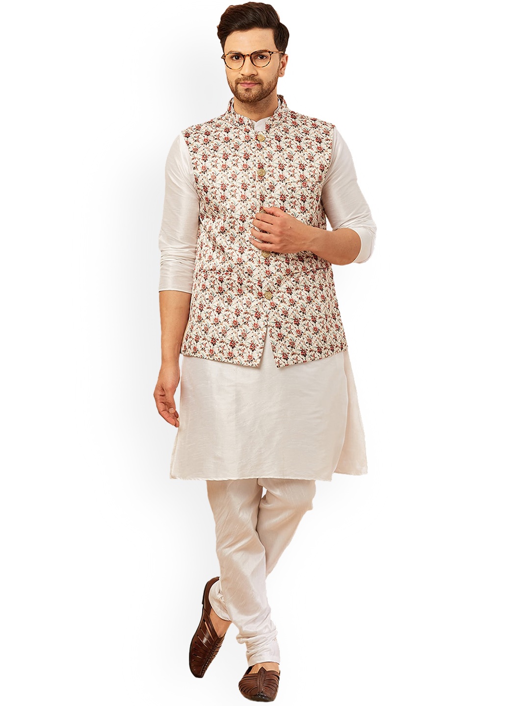 

Armaan Ethnic Men Solid Kurta with Churidar & Nehru Jacket, Off white