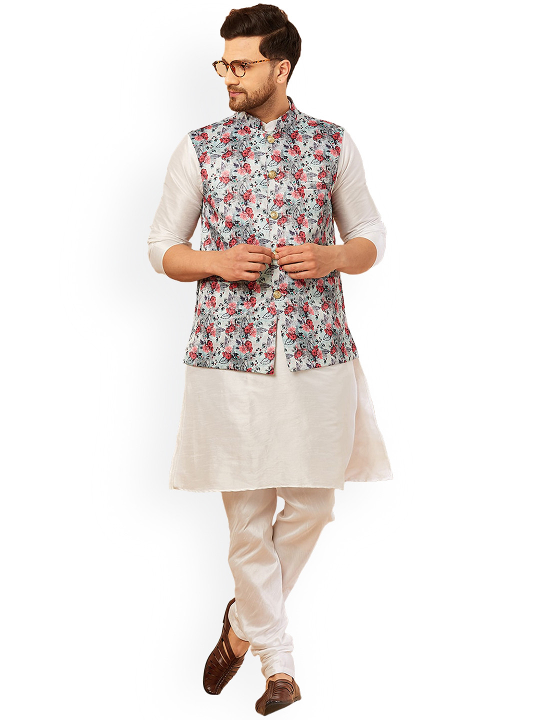 

Armaan Ethnic Men Solid Kurta with Churidar & Nehru Jacket, Off white