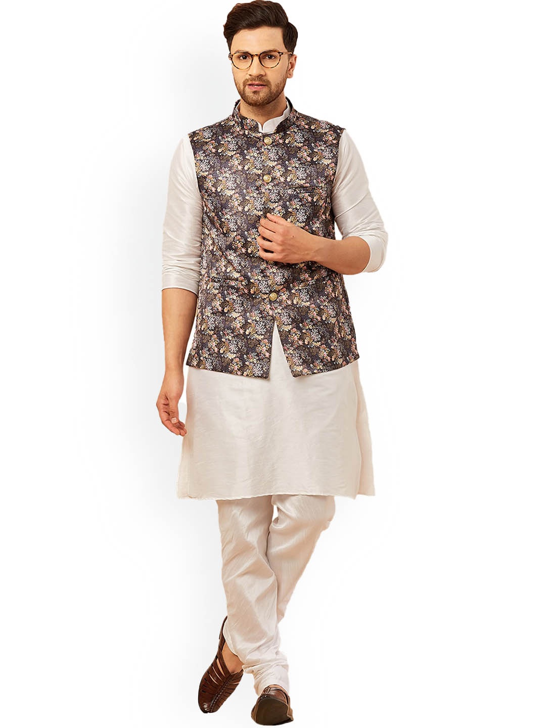 

Armaan Ethnic Men Solid Kurta with Churidar & Nehru Jacket, Off white