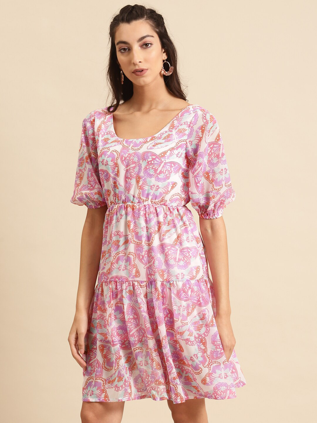 

DODO & MOA Floral Georgette A-Line Dress, Pink