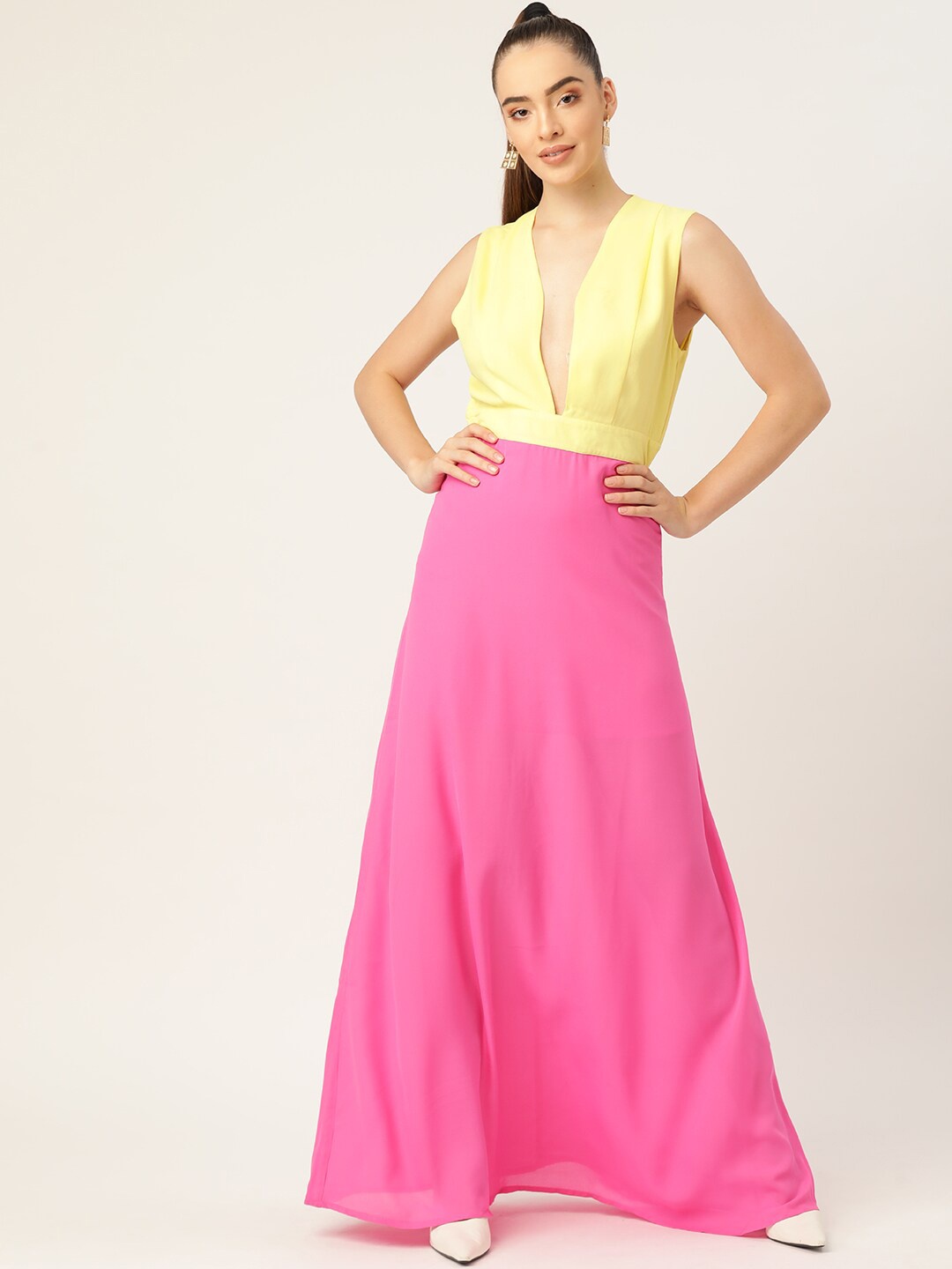 

DODO & MOA Colourblocked Crepe Maxi Dress, Yellow