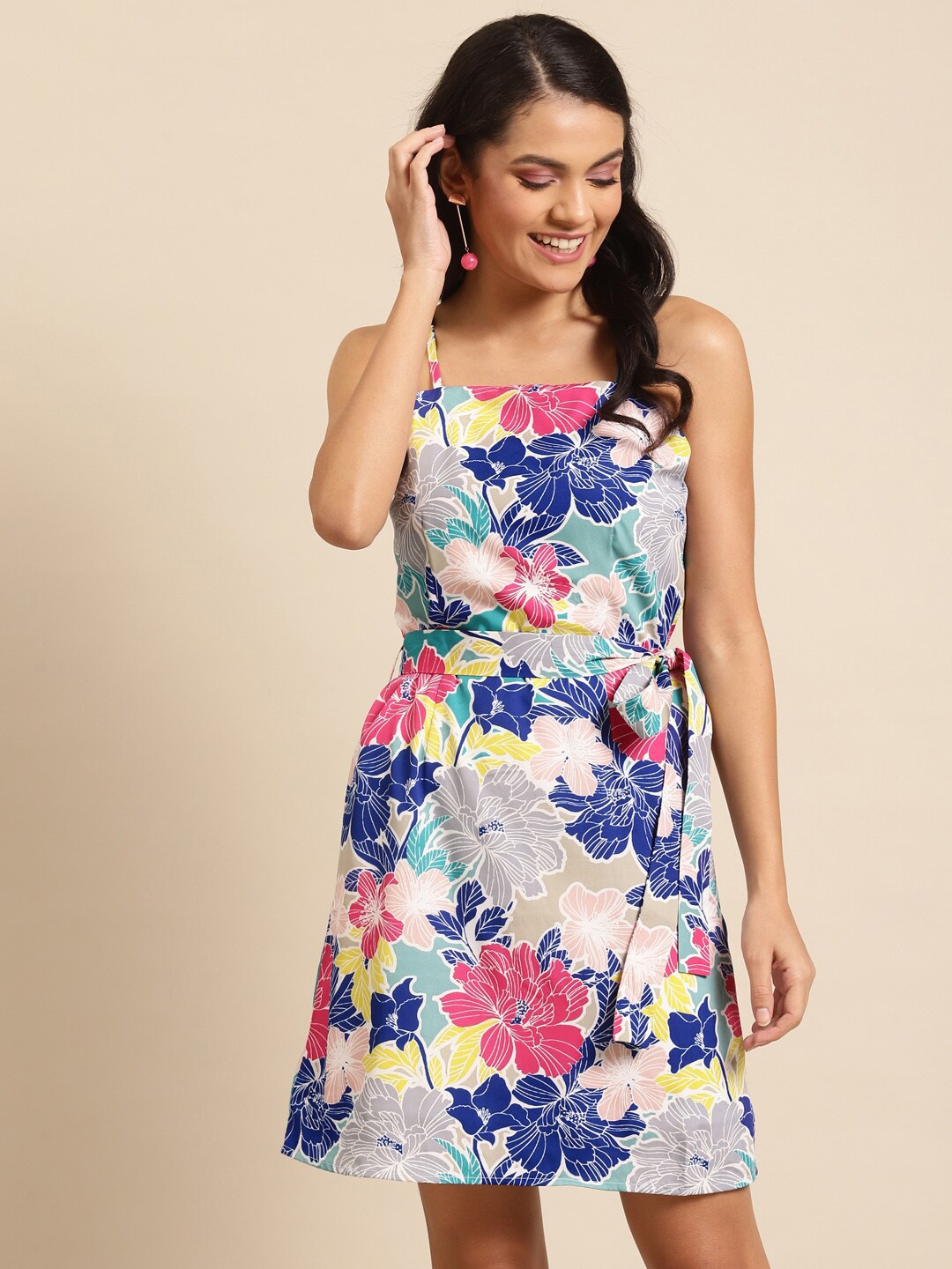 

DODO & MOA Floral Crepe A-Line Dress, Blue