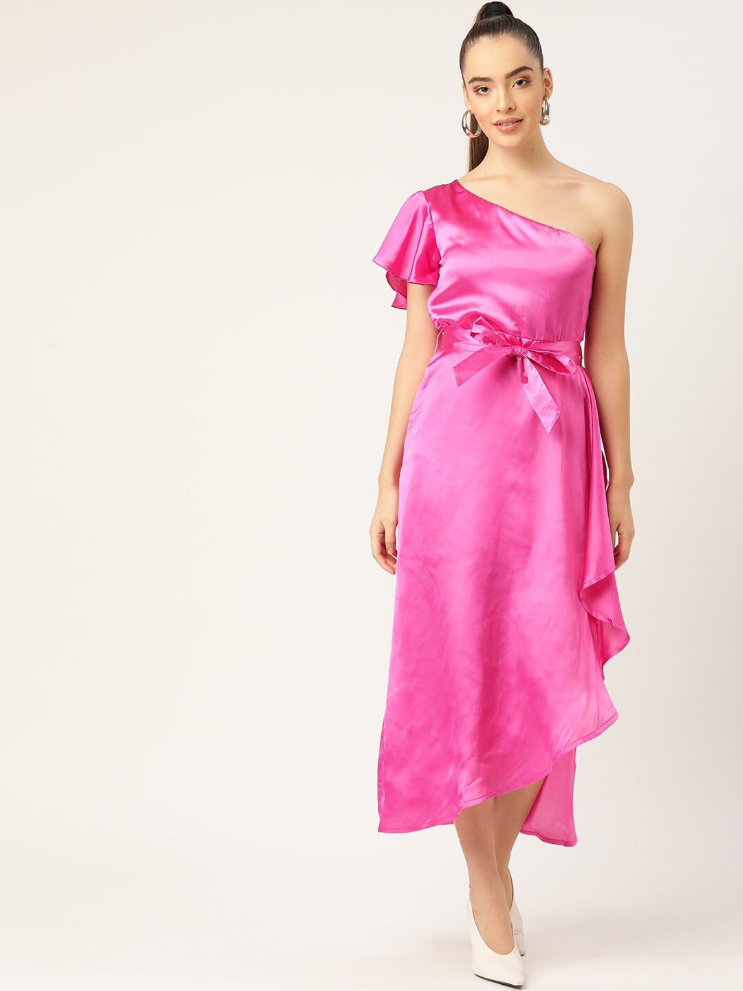 

DODO & MOA Satin A-Line Midi Dress, Pink