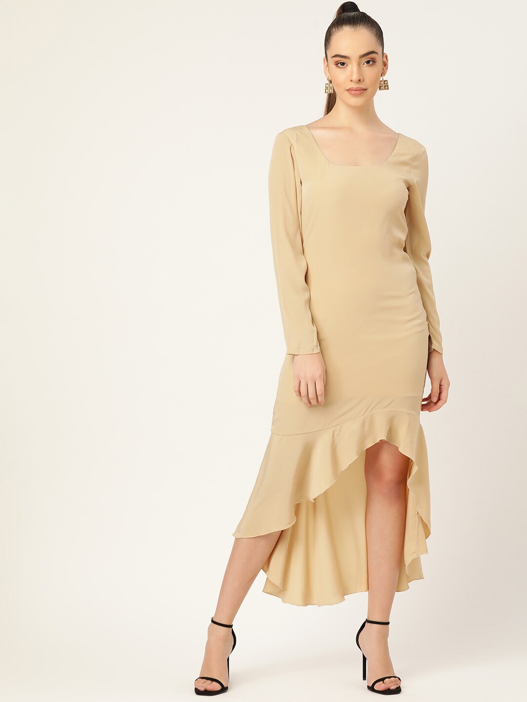 

DODO & MOA Crepe Bodycon Midi Dress, Beige
