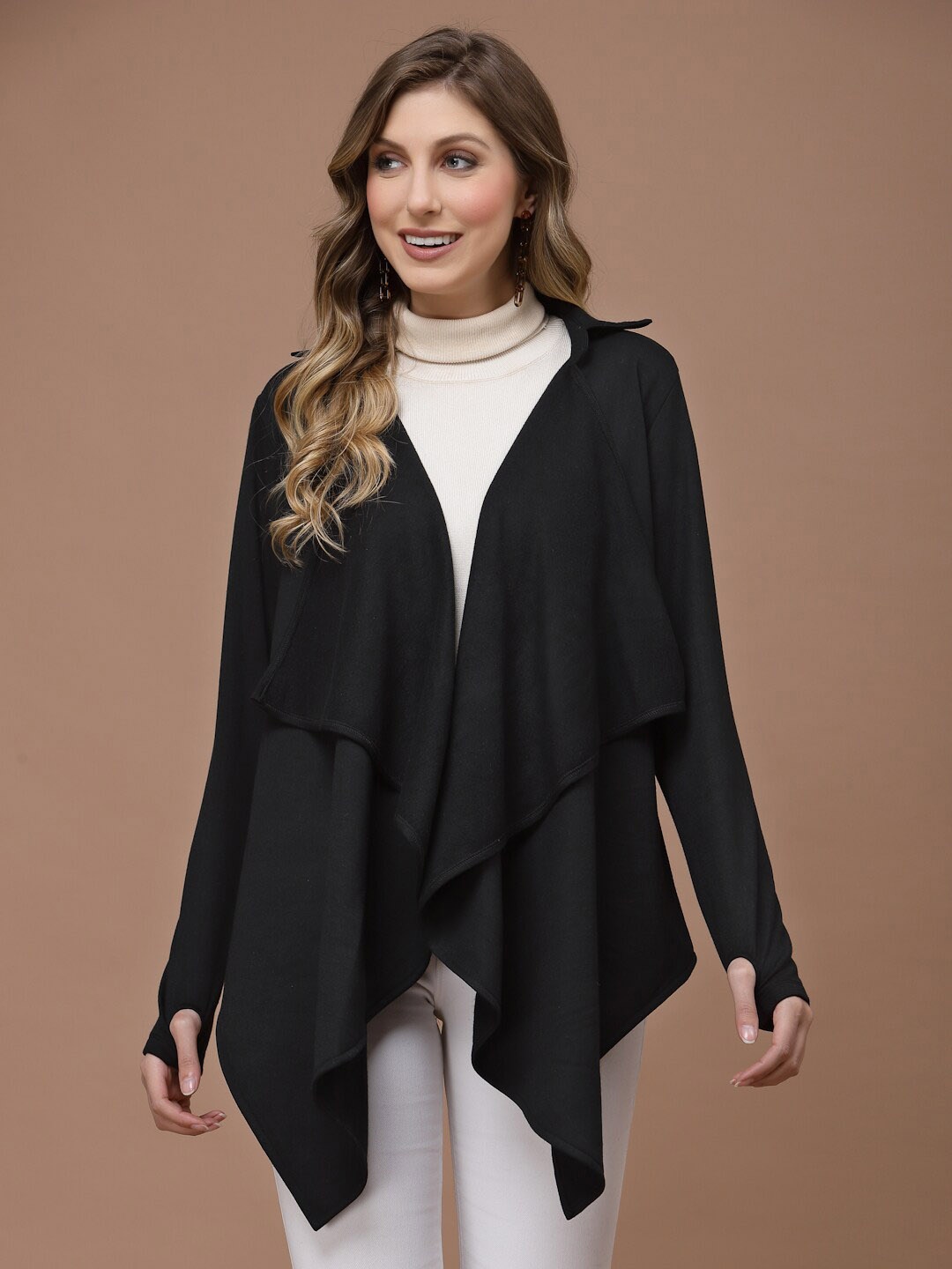 

KASSUALLY Women Long Sleeves Longline Shrug, Black