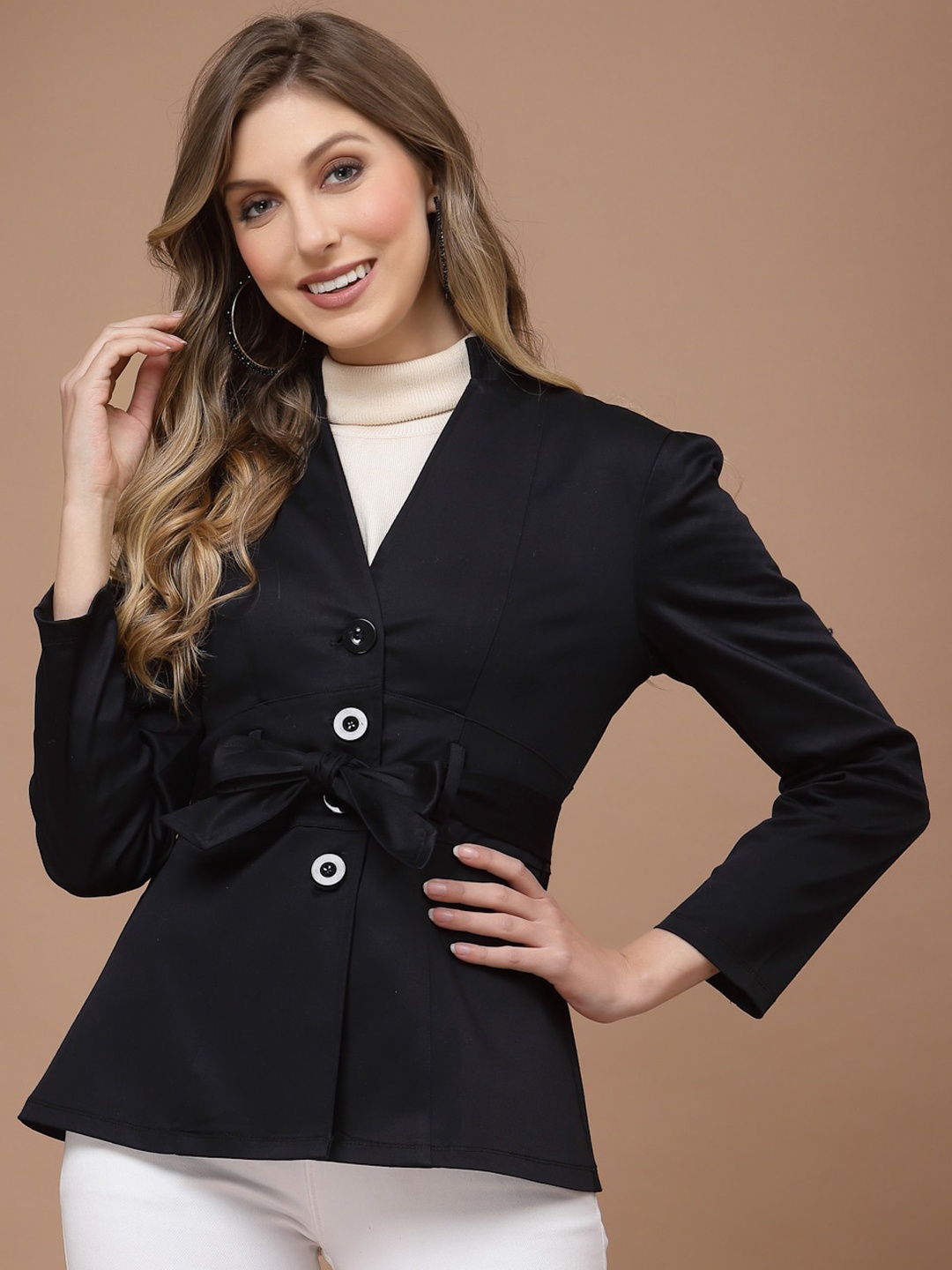 

KASSUALLY Women Single-Breasted Blazers With Belt, Black