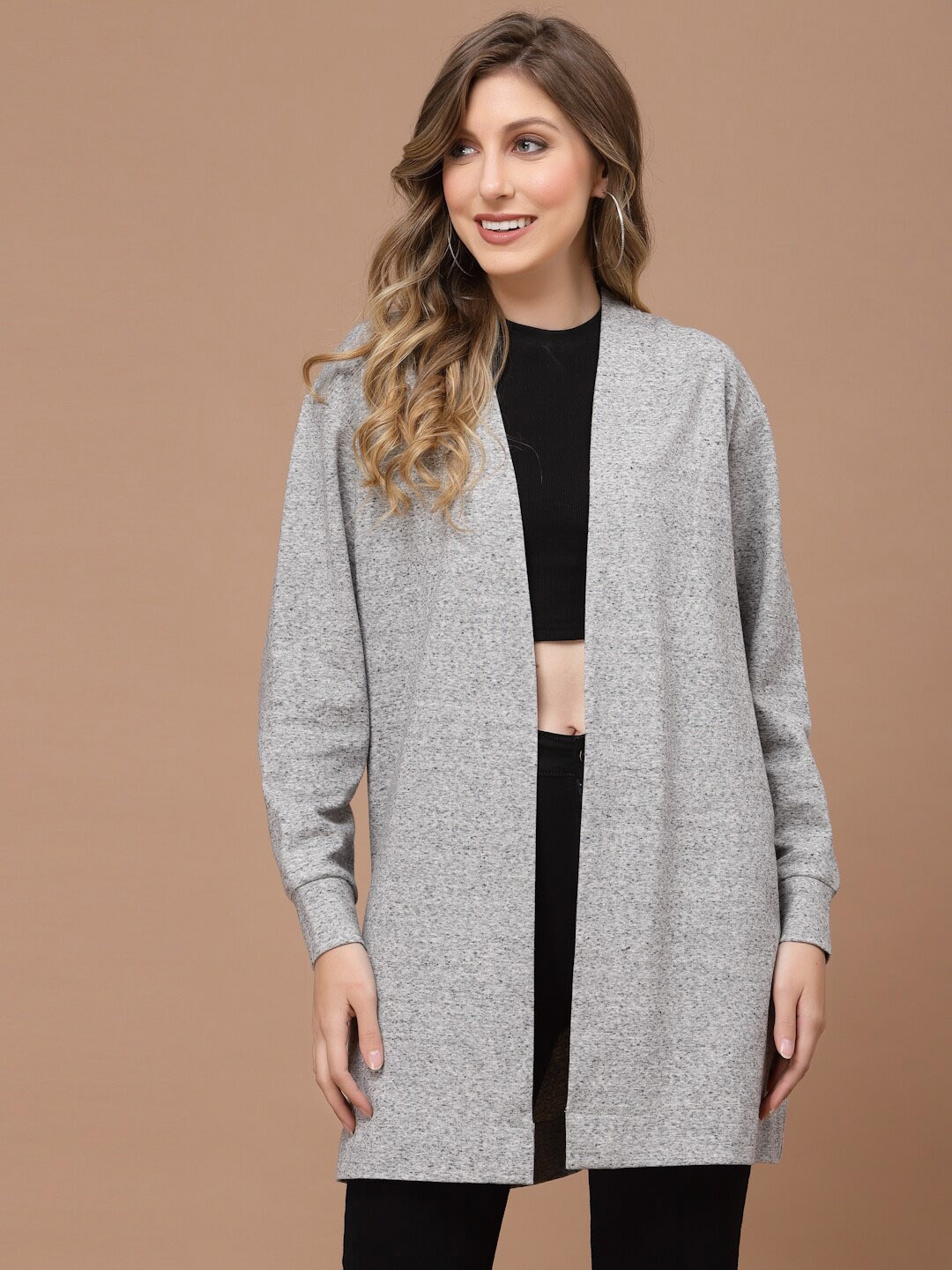 

KASSUALLY Women Long Sleeves Longline Shrug, Grey