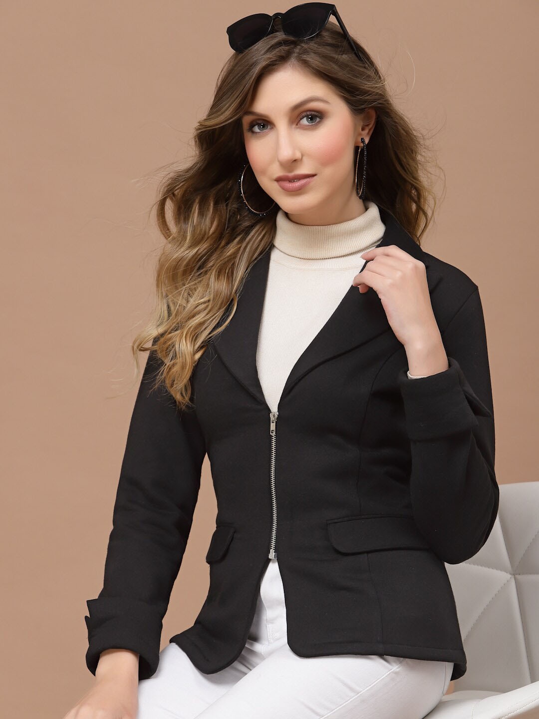 

KASSUALLY Women Notched Lapel Collar Single-Breasted Blazer, Black