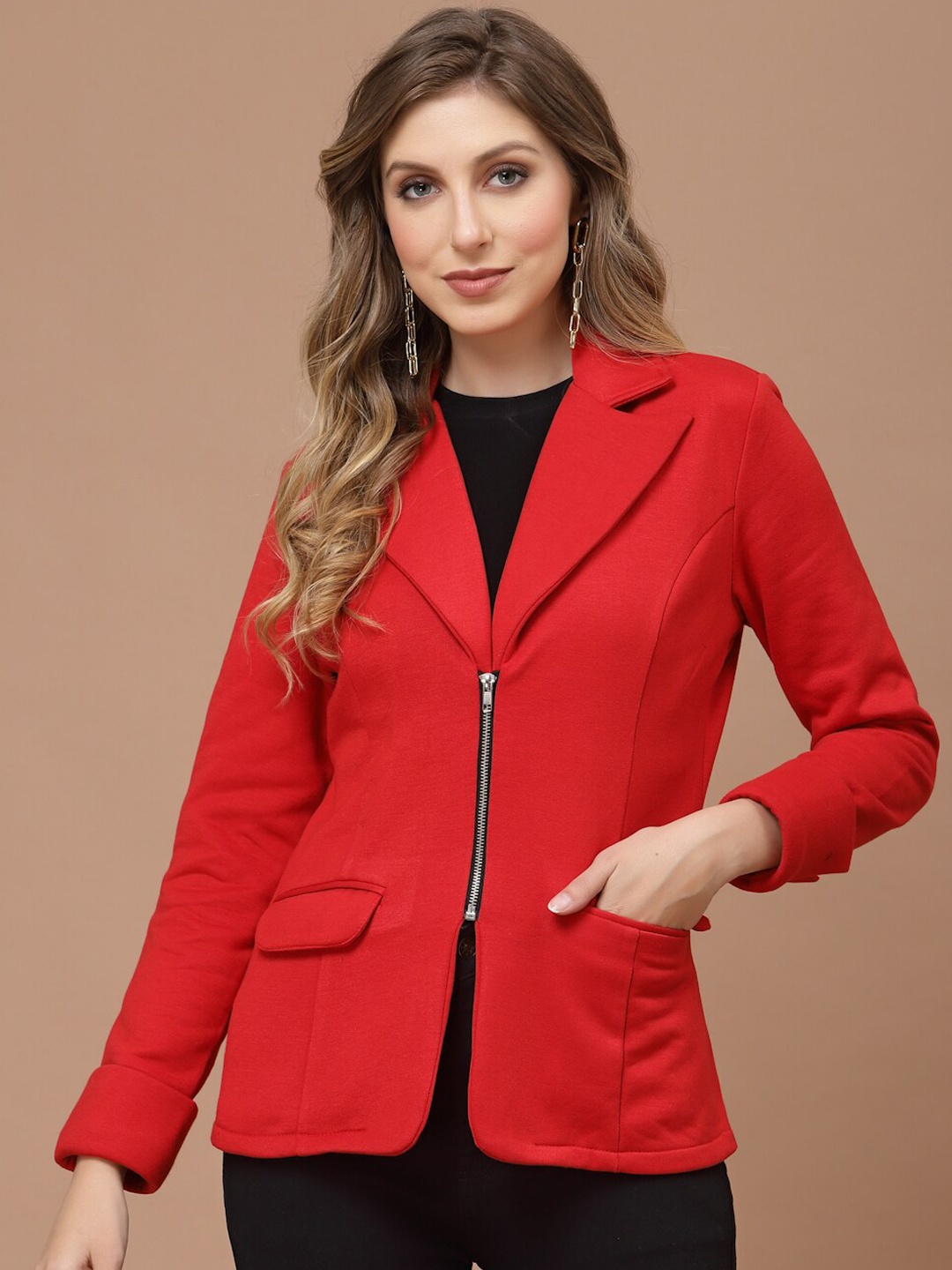 

KASSUALLY Women Notched Lapel Single-Breasted Casual Cheery Red Blazer