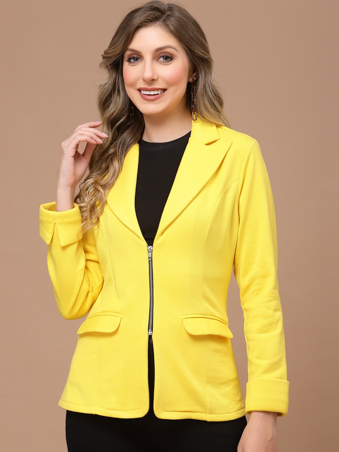 

KASSUALLY Women Notched Lapel Single-Breasted Casual Blazers, Yellow