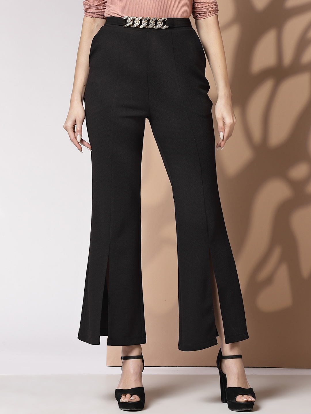 

KASSUALLY Women Flared High-Rise Trousers, Black