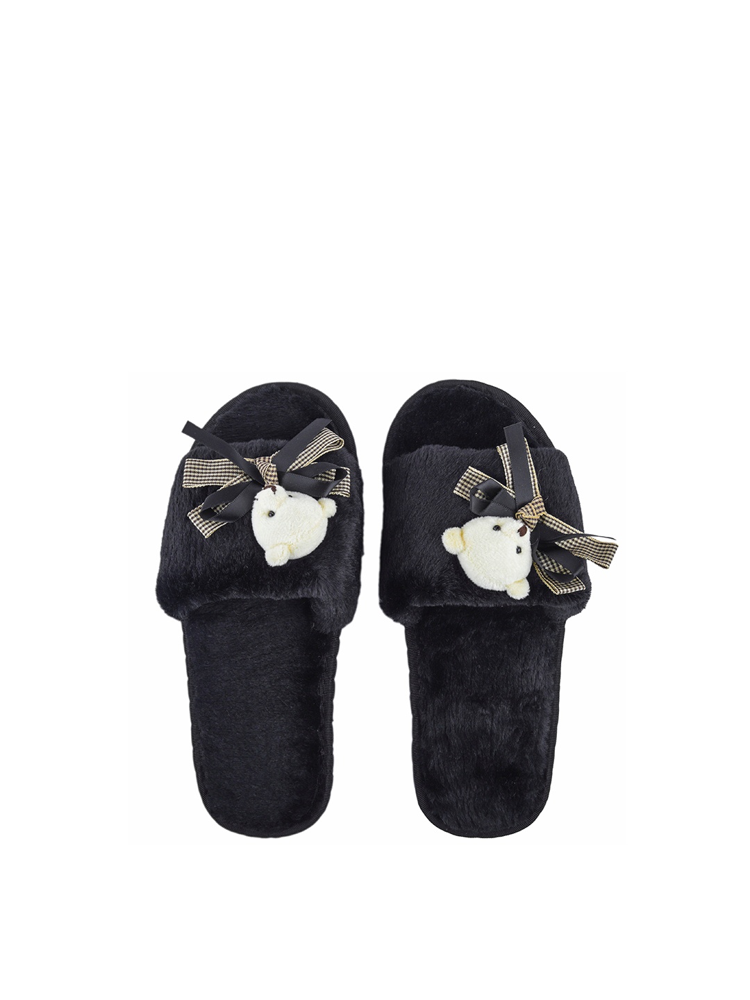 

CASSIEY Women Teddy Embellished Sliders, Black