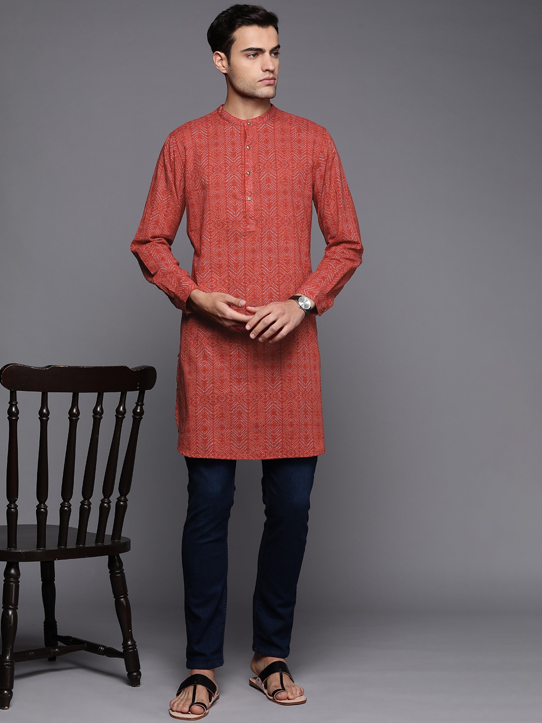 

Fabindia Printed Slim Fit Pure Cotton Kurta, Red