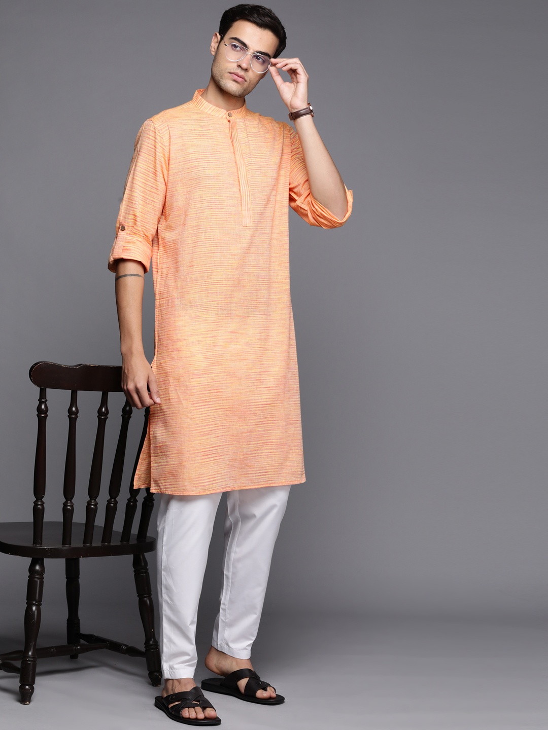 

Fabindia Striped Slim Fit Woven Pure Cotton Kurta, Yellow