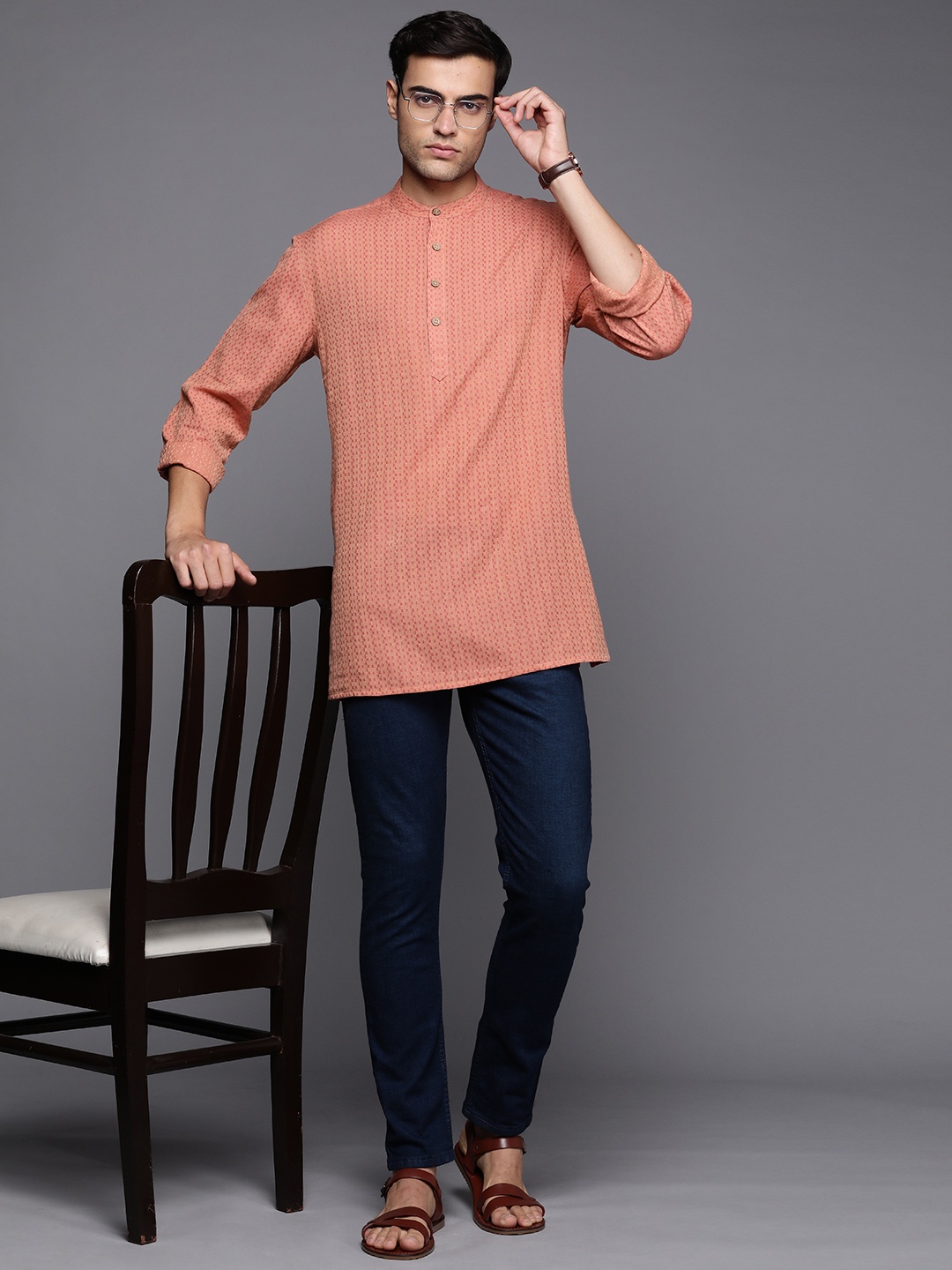 

Fabindia Cotton Dobby Weave Short Kurta, Peach