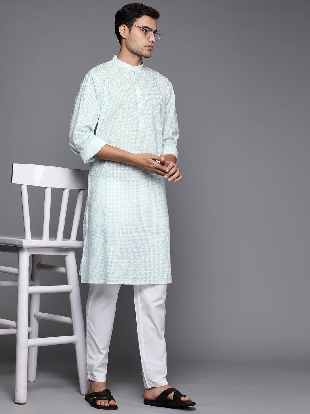 

Fabindia Cotton Handblock Print Kurta, Blue