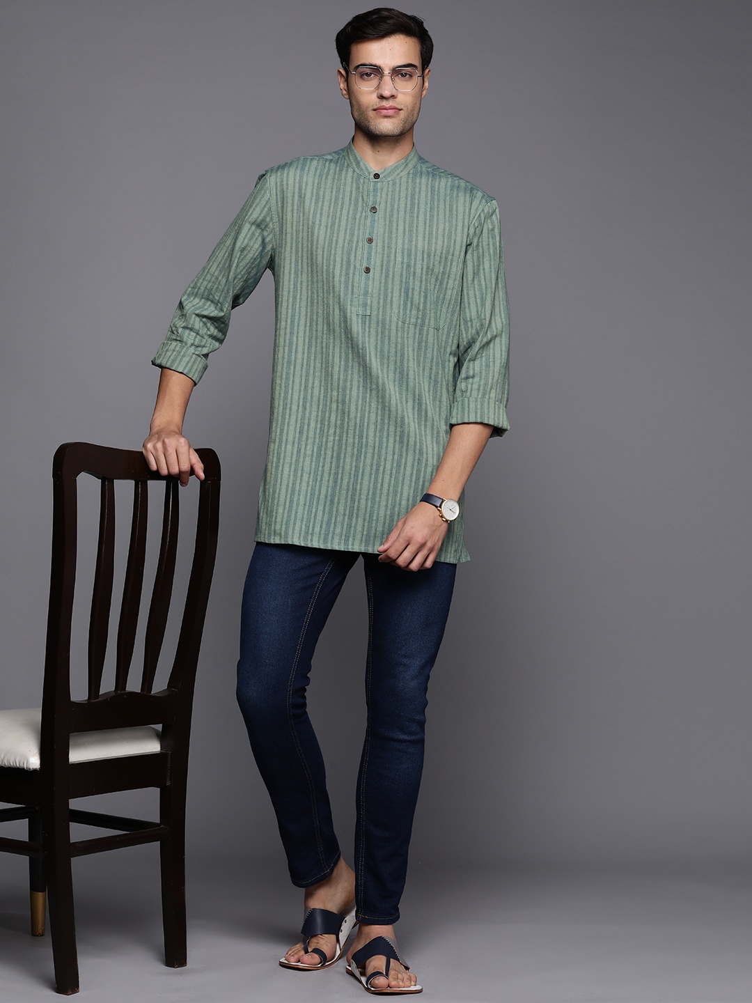 

Fabindia Pure Cotton Striped Kurta, Green