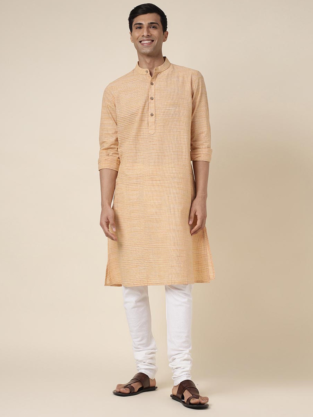 

Fabindia Comfort Fit Striped Pure Cotton Kurta, Yellow