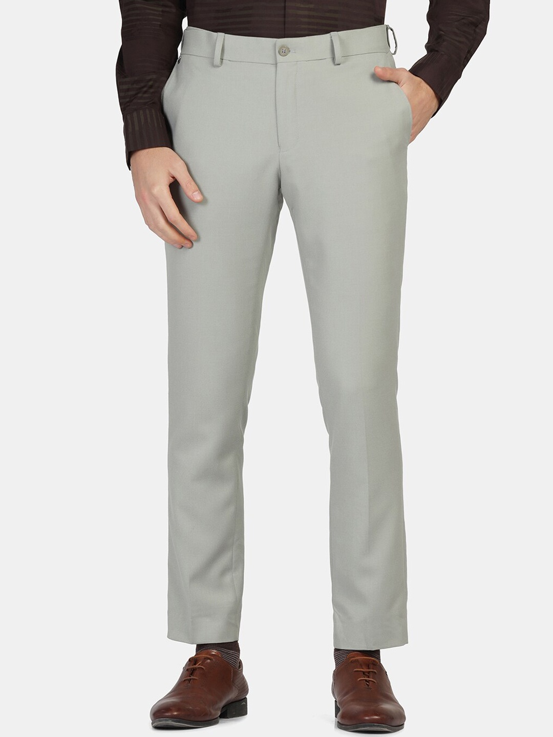 

Blackberrys Men Slim Fit Low-Rise Formal Trousers, Green