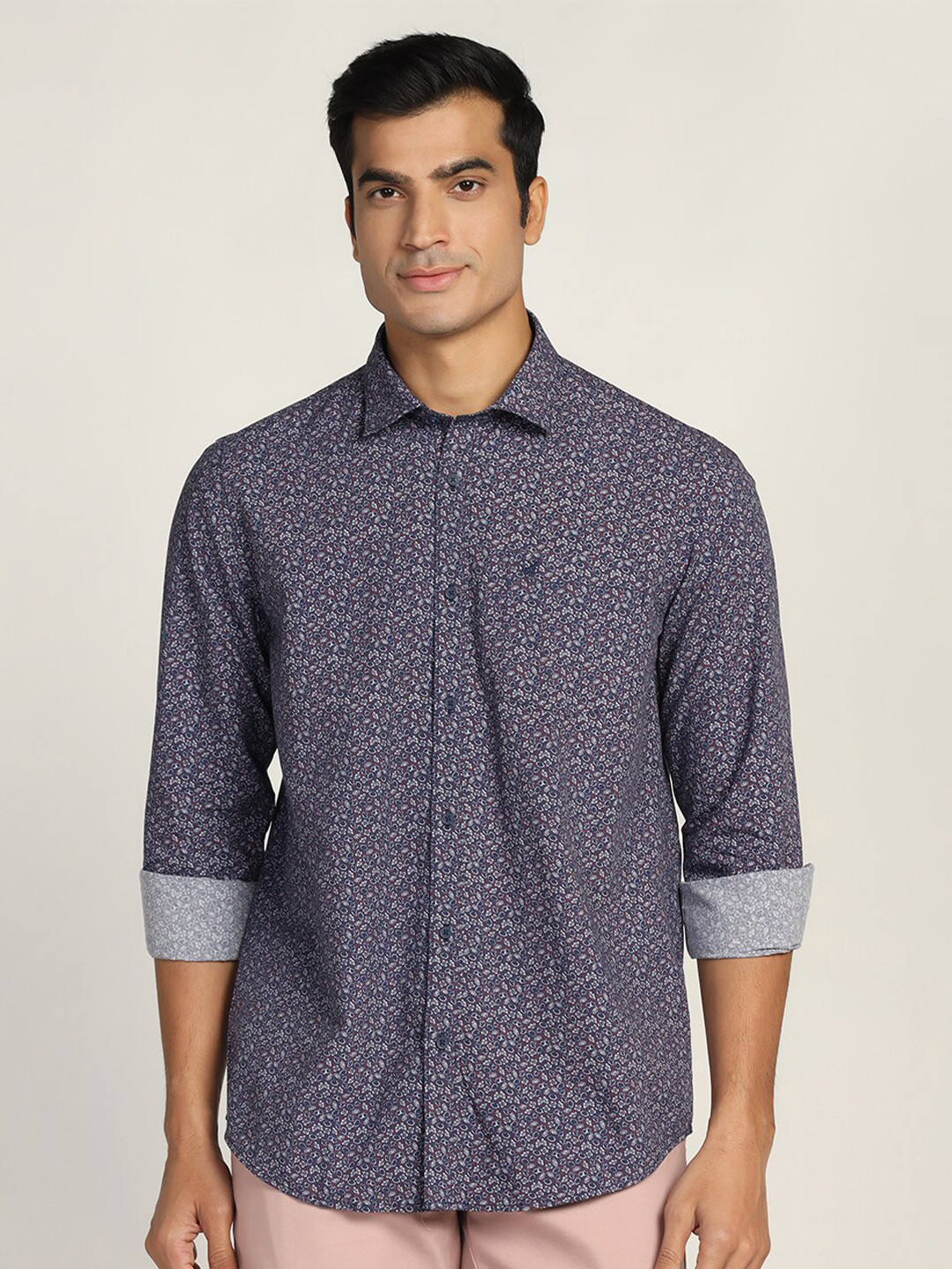 

Blackberrys Men Cotton Slim Fit Floral Printed Casual Shirt, Navy blue
