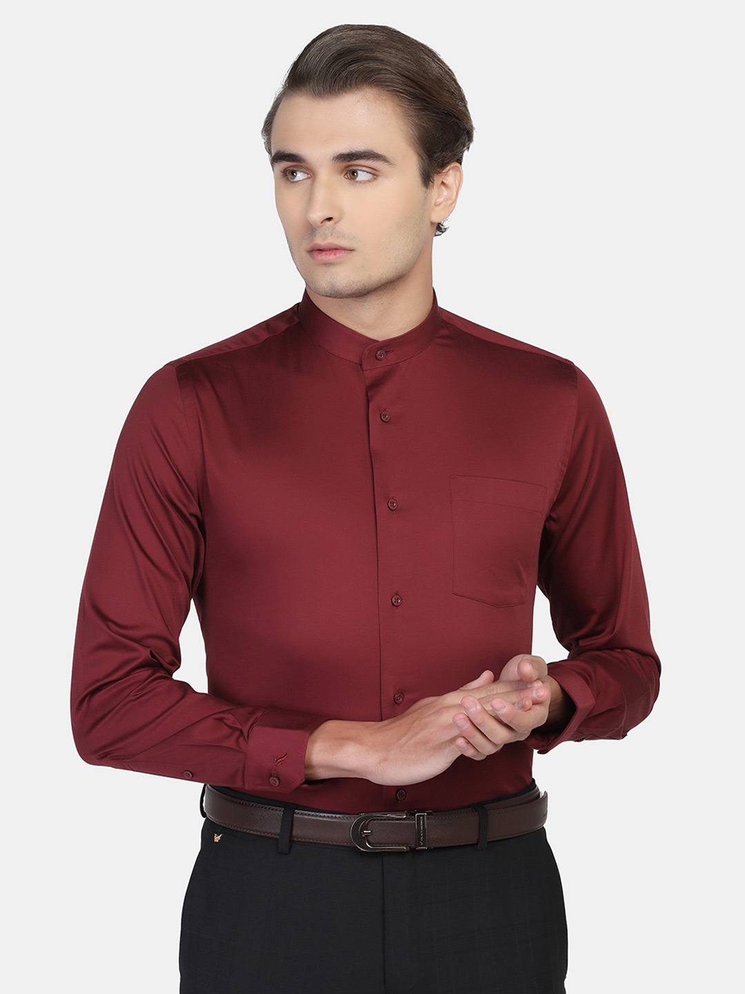 

Blackberrys Men Solid Cotton Slim Fit Formal Shirt, Maroon