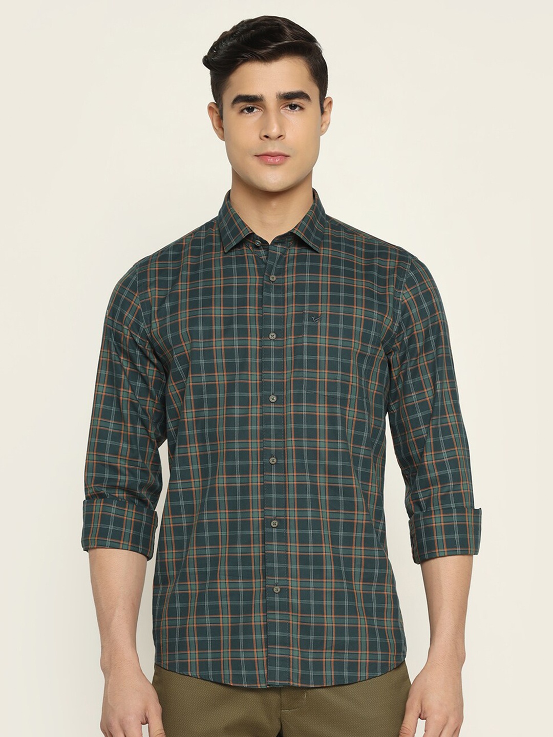 

Blackberrys Men Slim Fit Tartan Checks Checked Casual Shirt, Green