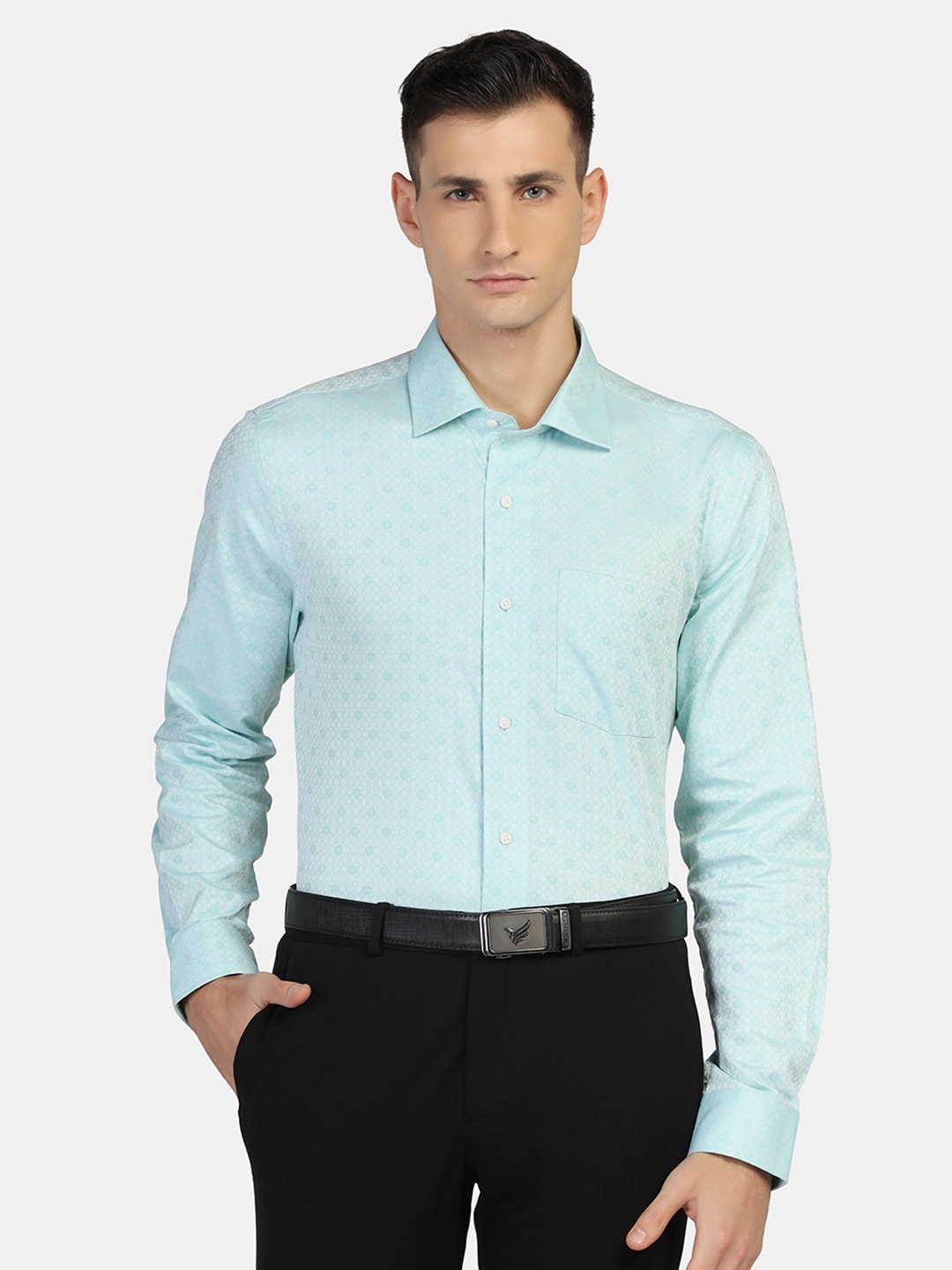 

Blackberrys Men Slim Fit Printed Pure Cotton Formal Shirt, Blue