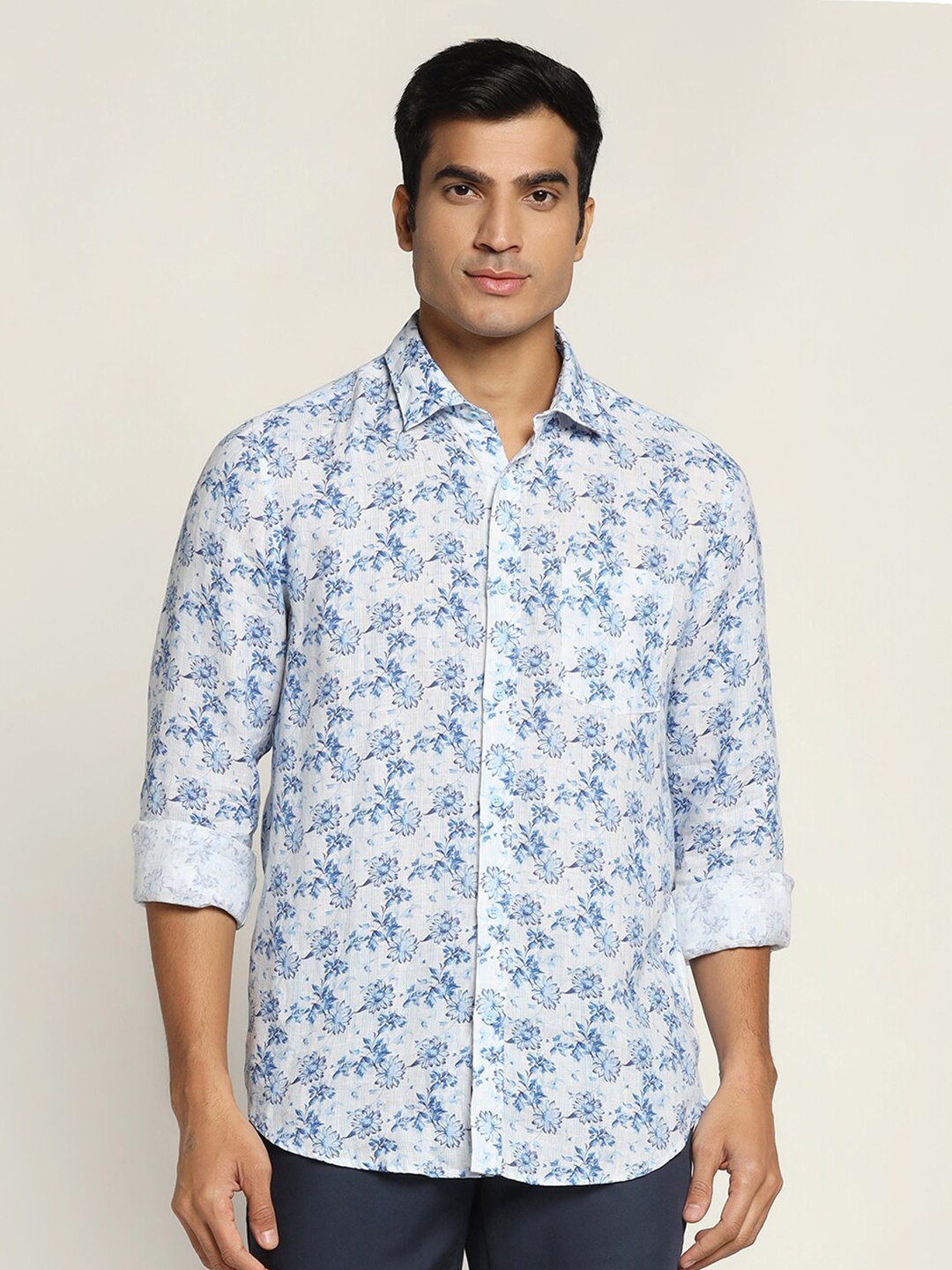 

Blackberrys Men Slim Fit Floral Printed Casual Cotton Shirt, Blue